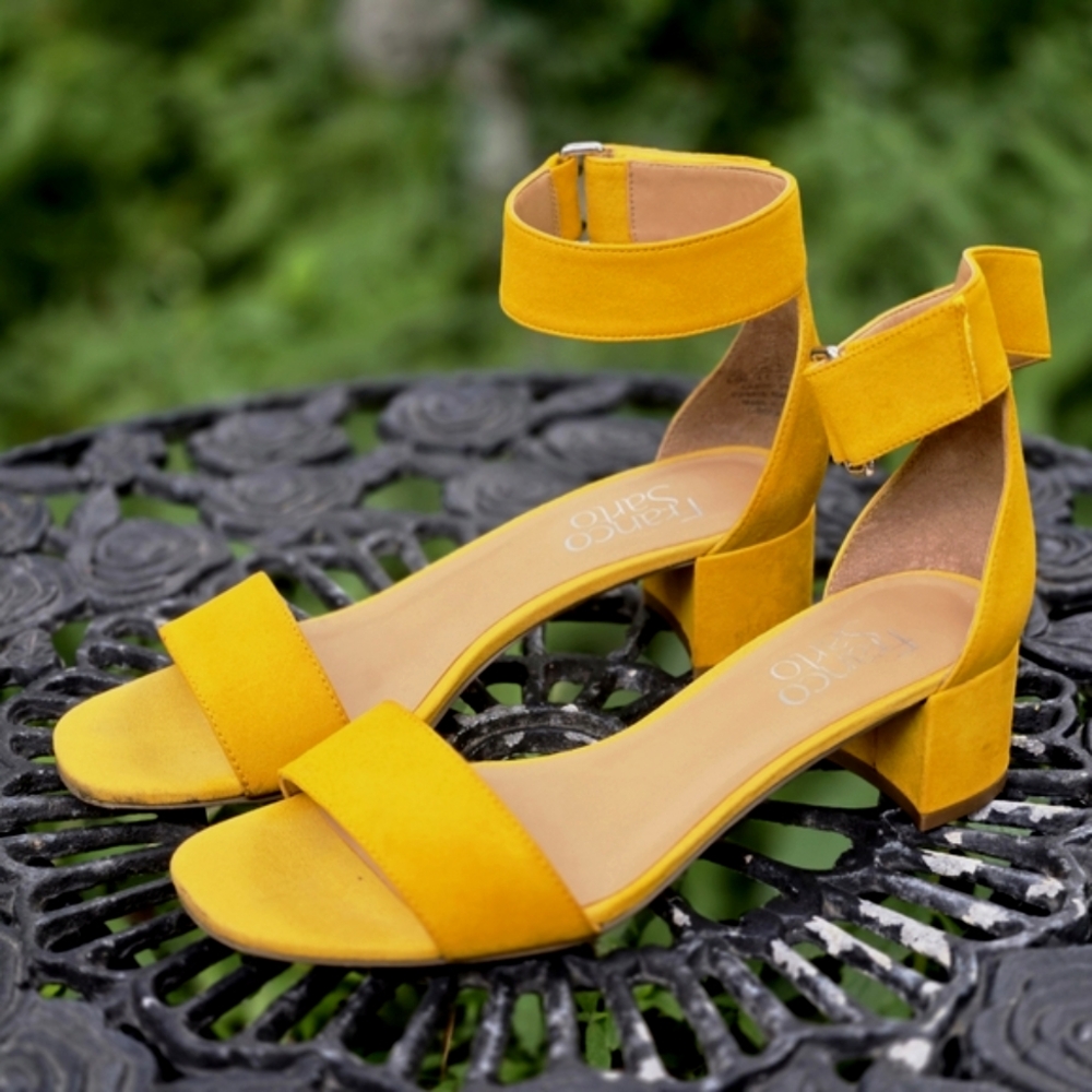 Mustard Ankle Strap Heeled Sandals